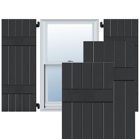 Ekena Millwork 18"W x 60"H Exterior Five Board (2 Batten) Real Wood Pine Board-n-Batten Shutters, Black PR RWB18X060BLP